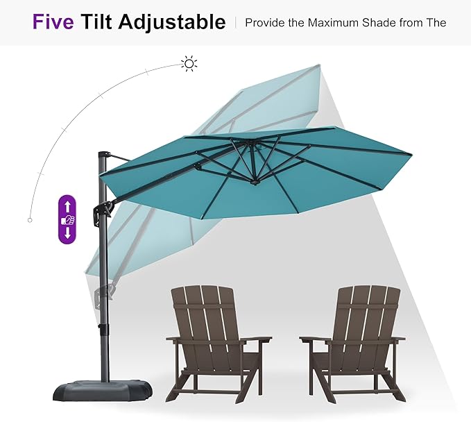 PURPLE LEAF 10 Feet Cantilever Umbrella with Base Outdoor Patio Round Umbrella Aluminum Offset with 360-degree Rotation for Garden Deck Pool Patio,Turquoise Blue