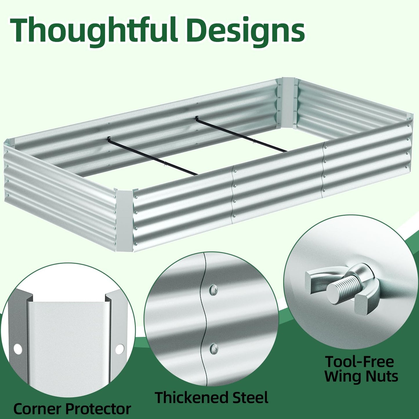 Ohuhu Raised Garden Bed with Greenhouse Cover, 8x4x1 FT Galvanized Metal Planter Box Outdoor with PE Cover, 4 Doors for Ventilation, 3-in-1 Gardening Set for Vegetable Flower Herb Succulent