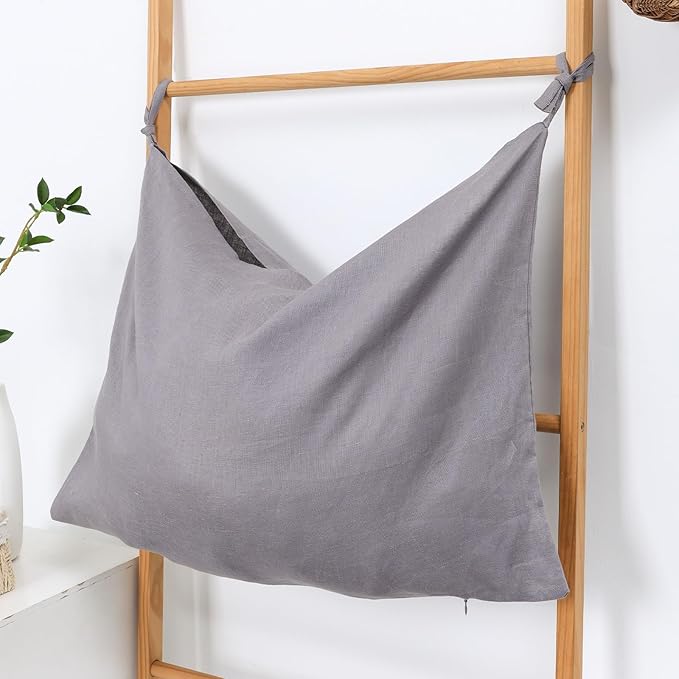 Hanging Linen Laundry Bag, 100% Pure Flax Linen Over The Door Hamper