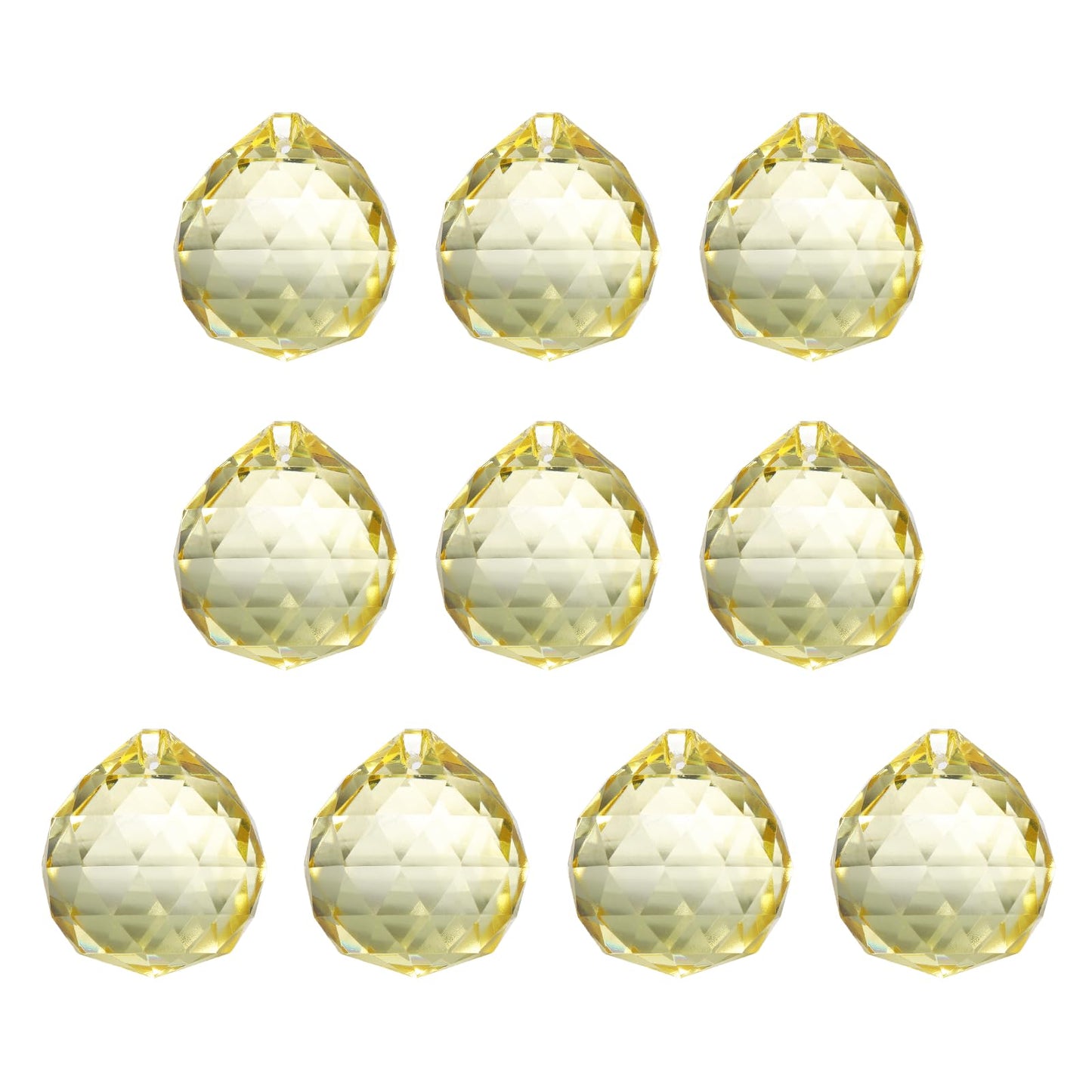YELARXI Crystal Ball Prisms, Sun Catcher Hanging Prism Sun Catcher Pendant 44mm / 1.73Inch & 10 Pack & Light Yellow-Fitting for (Outdoor/Indoor/Windows/DIY Decor/Feng Shui/Chandelier)