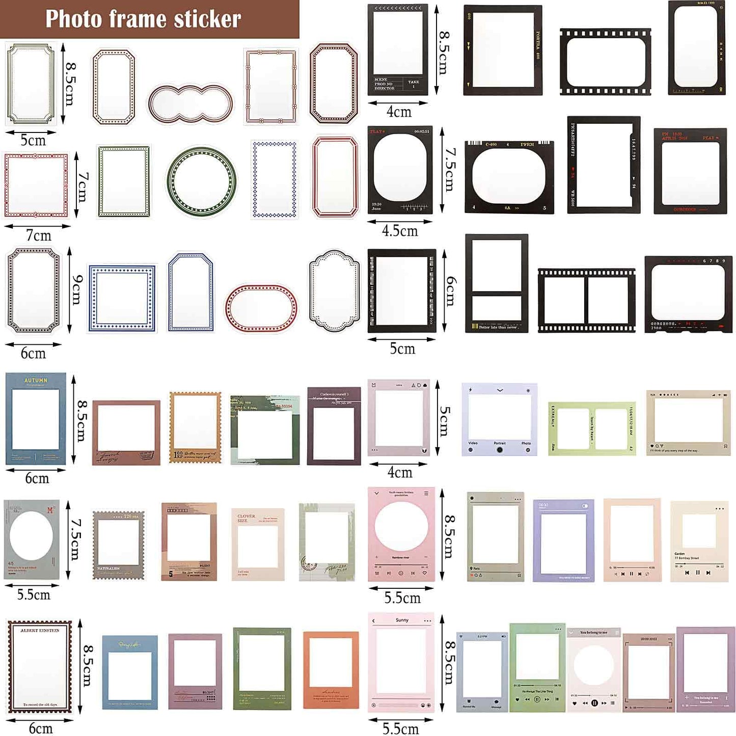135 Pcs DIY Scrapbooking Stickers Decorative 4 Set Assorted Frame PET Stickers for Journaling 2 Set Frame Scrapbooking Paper DIY Craft Bullet Diary Essential Planner Journal Notebook
