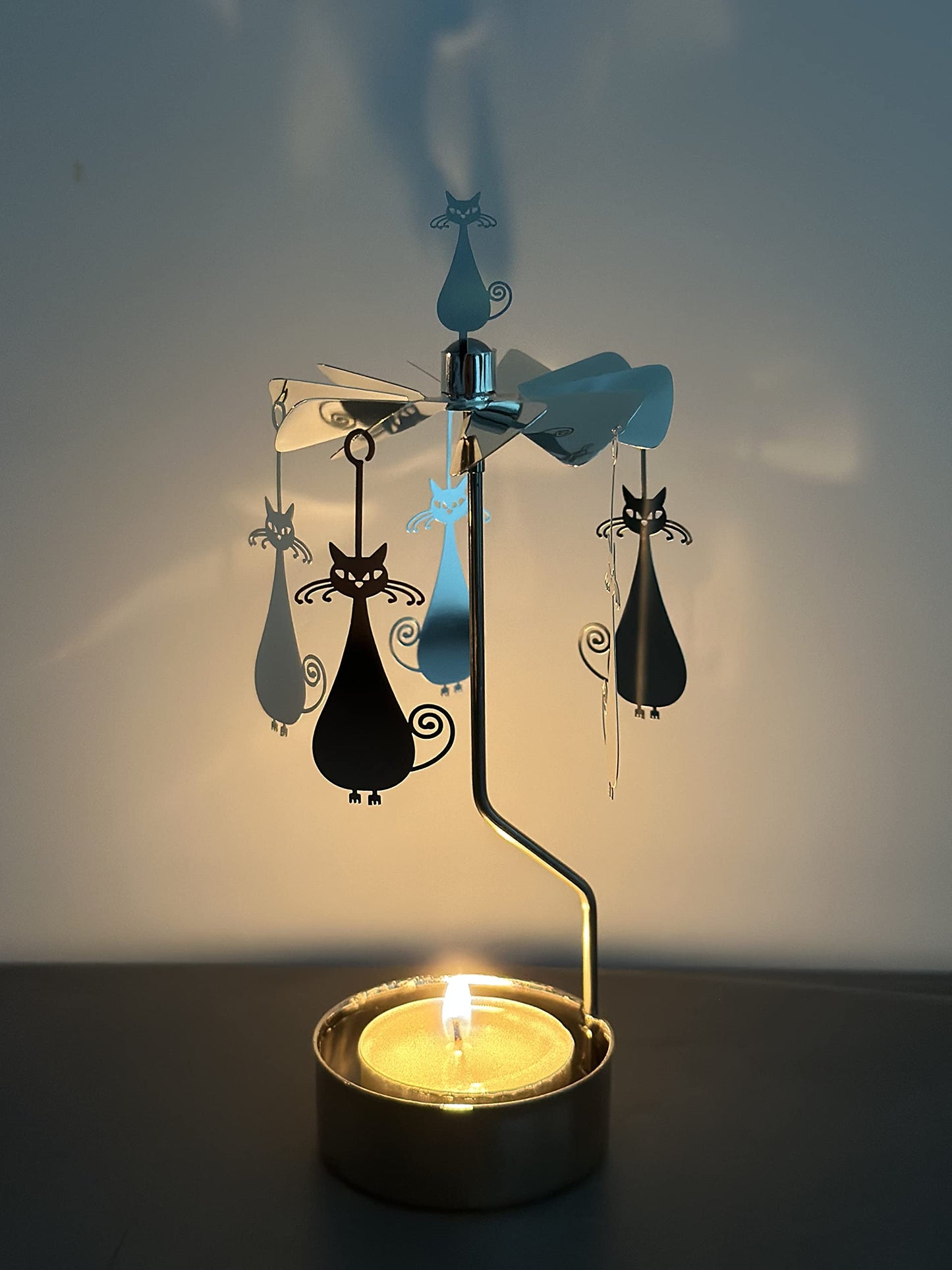 Rotary Candle Holder Spinning Candleholder Metal Small Gift Cartoon Cat Design for Home Decoration Party Wedding