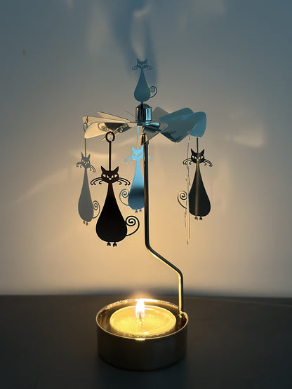 Rotary Candle Holder Spinning Candleholder Metal Small Gift Cartoon Cat Design for Home Decoration Party Wedding