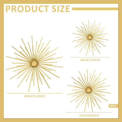 Shimeyao 4 Pcs Metal Starburst Wall Decor Gold Metal Wall Art 3D Spike Bling Finish Star Burst Hangings Accents Sculptures Set Modern Mid Century Decorations for Living Room Bedroom Entryway
