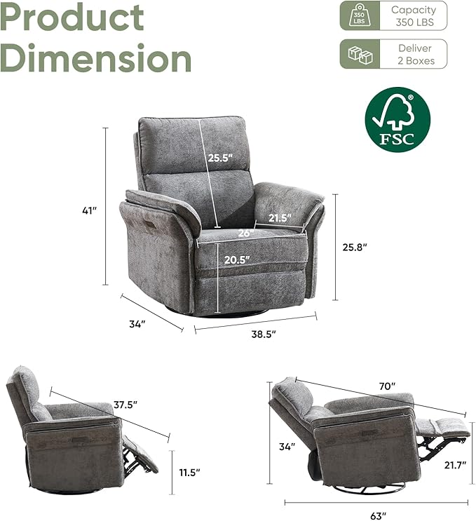 Oversized Power Recliner Chair Swivel Glider