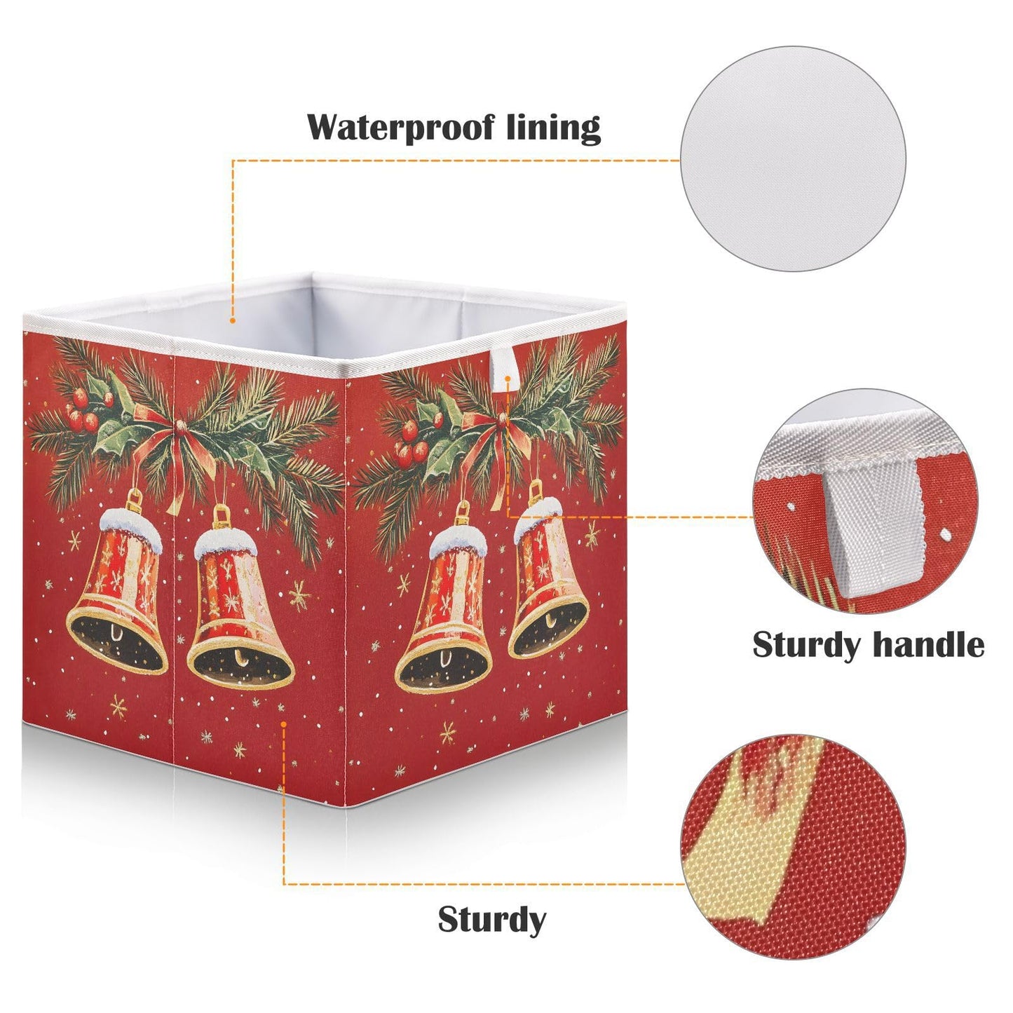 senya Large Storage Bins Christmas Bells Collapsible Foldable Storage Cubes Fabric Basket Closet Organizer Containers Box for Home Bedroom Office 15.7 x 10.6 x 6.9in