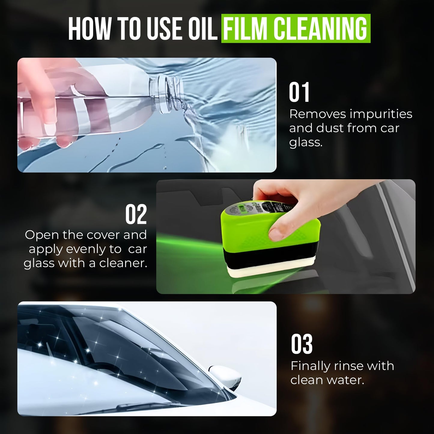 Automotove Oil Film Cleaning Brush green - Car wash Brush Prevents Rain and Fog Glass Oil Film Remover - Car Glass Cleaning Board, Enhances Clarity and Visibility