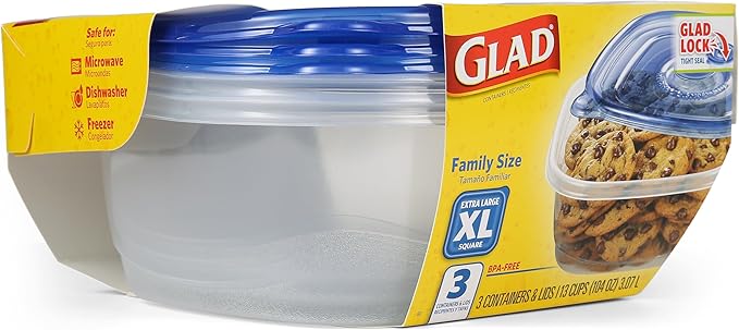 Glad GladWare XL Square Food Storage Containers, Family Size Meal Container