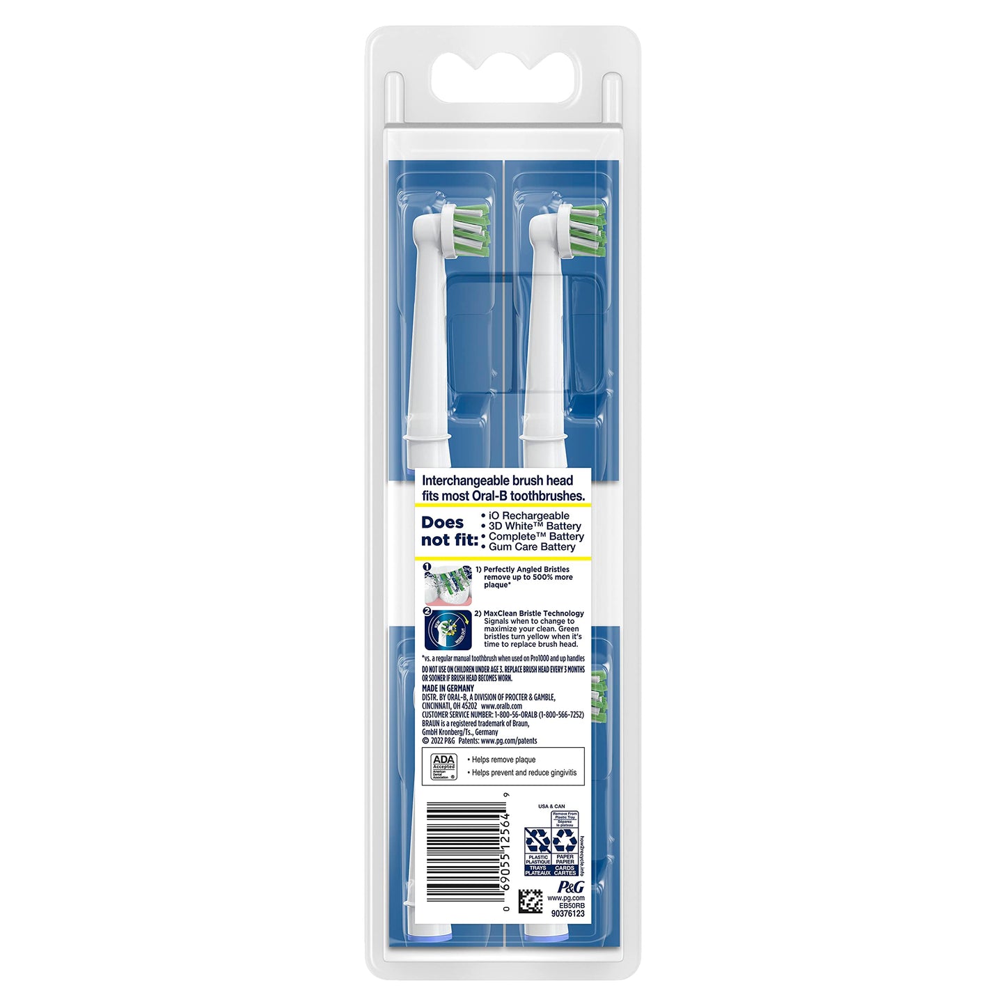 Oral-B CrossAction Electric Toothbrush Replacement Brush Heads Refill, 2ct (Packaging may vary)