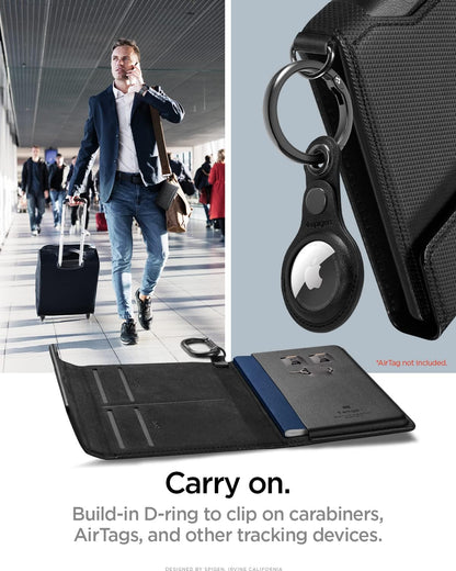 Spigen Passport Holder Travel Wallet, Passport Cover with RFID Signal Blocking Compatible with Most Passport Sizes - Black