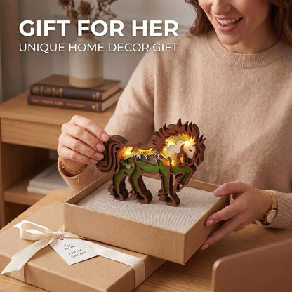 Drawelry 3D Wood Carving Animals Lamp Home Decorative, Cute Bear Family Elephant Presents Ideas Christmas Living Room Office Decor Warm LED Night Lights Gift for Friend Daughter Son Mom Dad (Horse)