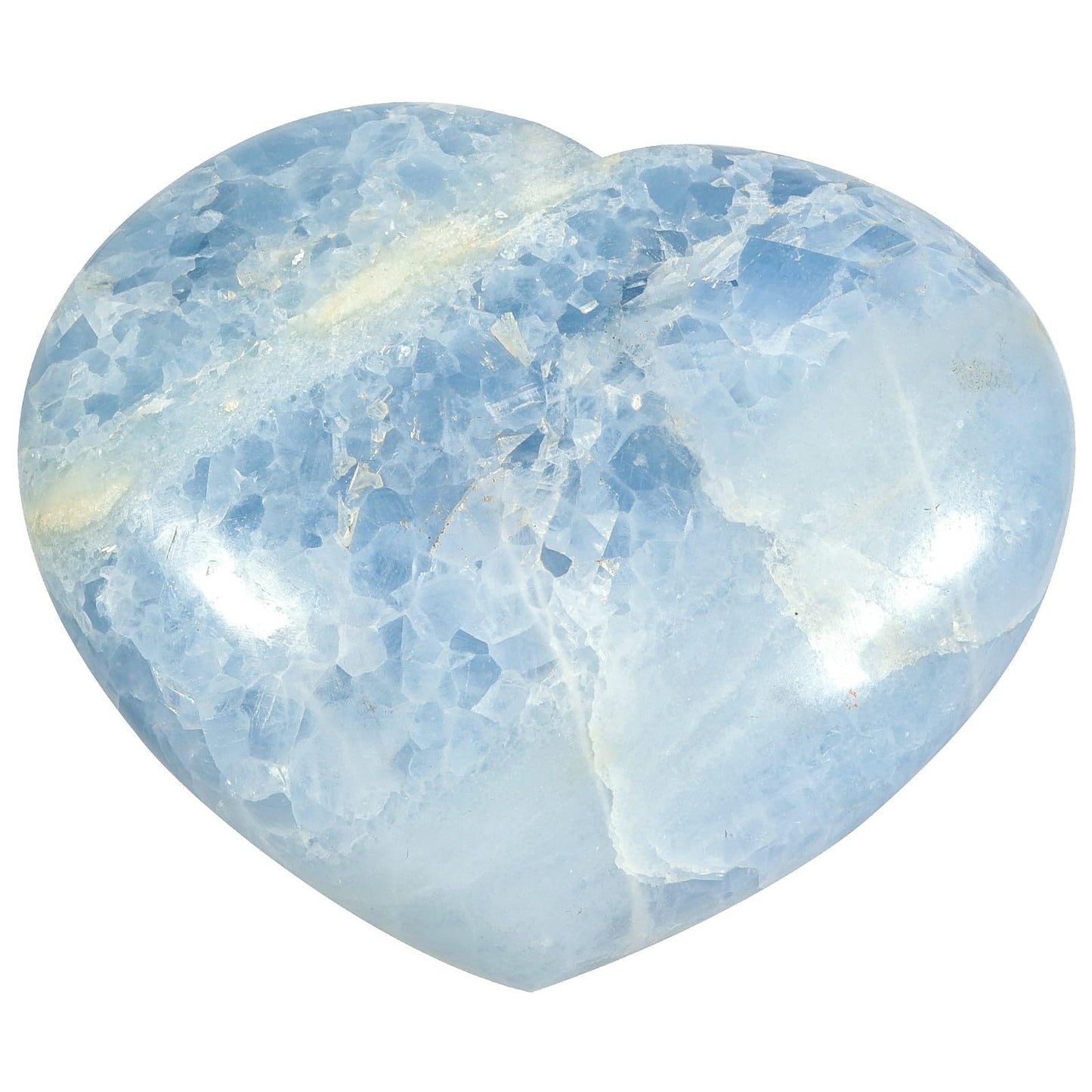 dssmboom Natural Blue Celestite Crystal Heart Ornament for Desktop Display and Collection, Polished Love Heart Celestite Stone Meditation Home Decoration, 4.37"-4.72"