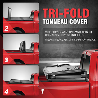 DNA Motoring TTC-HARD-018 Truck Bed Top Hard Solid Tri-Fold Tonneau Cover Compatible with 09-18 Ram 5.7Ft Fleetside Short Bed