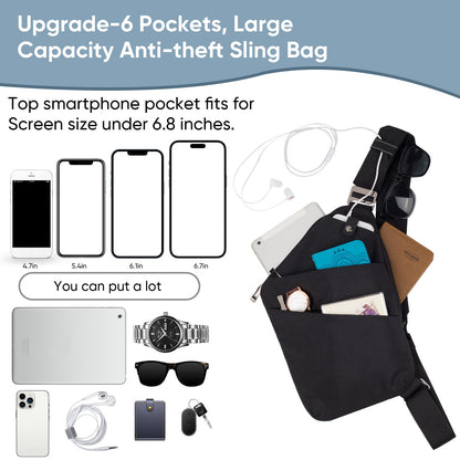 BROADREAM Anti Theft Sash Sling Crossbody Bag, Nylon Small Rucksack for Women, Waterproof One Strap Backpack Chest Bag, Casual Lightweight Men Bags for Travel Sports Hiking Cycling
