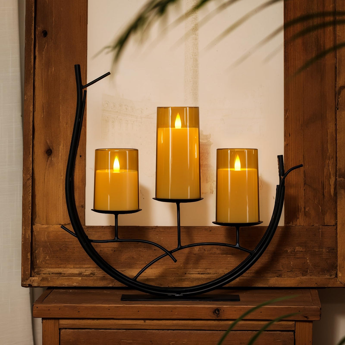 Homemory Realistic Flickering Flameless Candles, Battery Operated Candles with Remote Control and Timer, LED Fake Electric Candle for Home, Christmas Decoration, Gold, Set of 3