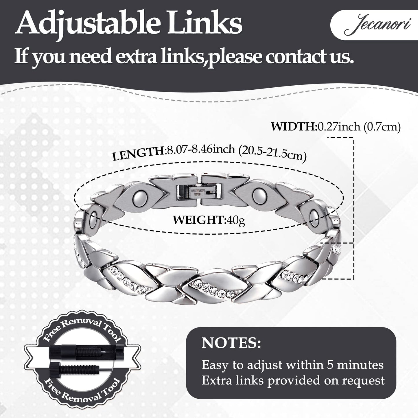 Jecanori Pure Copper Bracelets for Women,Ultra Magnetic Bracelets for Women with 3500 Gauss Magnets,Crystal Mother's Day Jewelry Gift, Sizing Tool