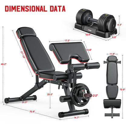XDDIAS Workout Bench, Adjustable Weight Bench with Leg Extension and Leg Curl, Extended Headrest, 900LBS Preacher Curl Bench Incline Decline Flat Workout Bench for Home Gym Full Body Exercise