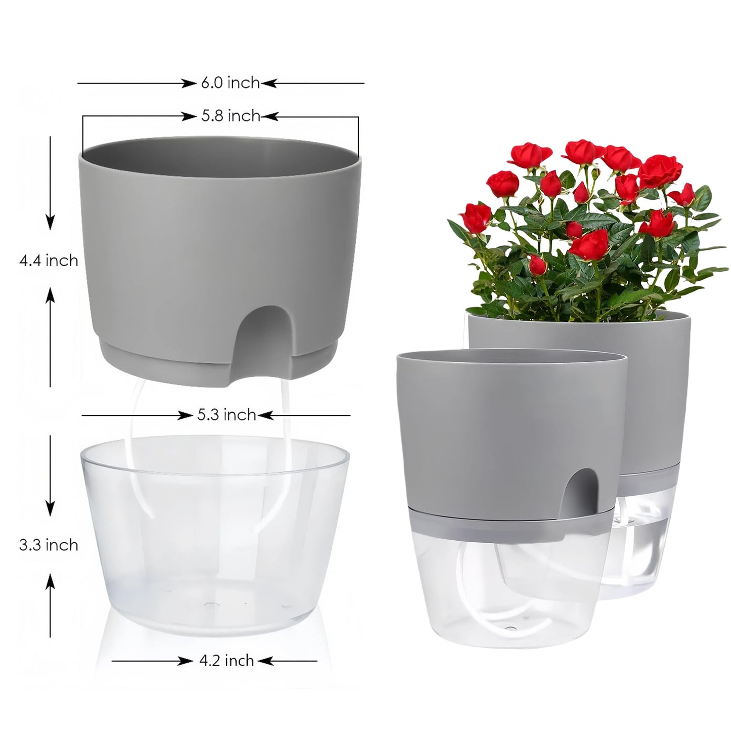 FAMZ Hanging Planter 3 Pack, Hanging Pots for Plants Indoor, 6 Inch Plant Hanger Indoor, Plant Hanger with 3 Hooks Drainage Holes for Garden Home Plant Pots (Gray)