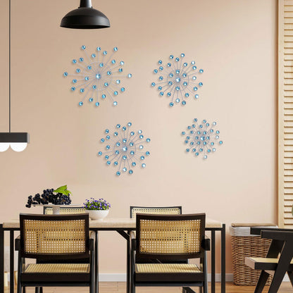 Primst Starburst Star Wall Decor, 4 Pcs Bling Crystal Wall Decor, Metal Wall Art, Iron Rhinestones Sunburst Home Decorative for Living Room Bedroom Entryway Office