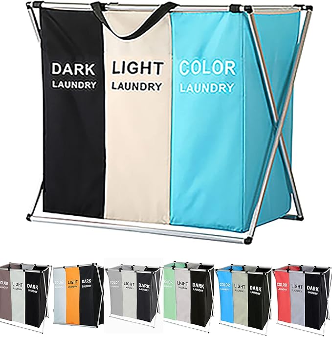 Laundry Cloth Hamper Sorter Basket Bin Foldable 3 Sections