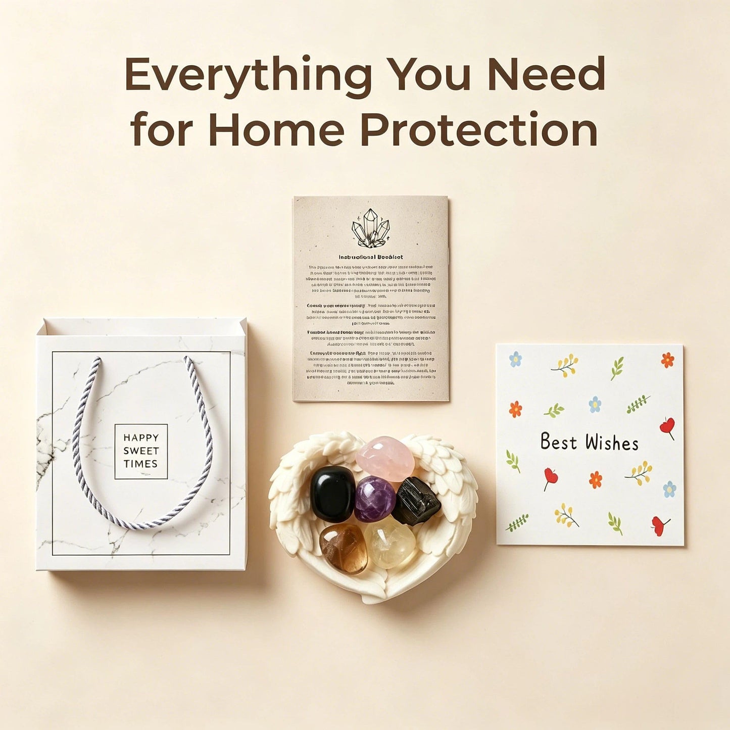Home Protection Crystal with Angel Wing Tagua Nut Tray Housewarming Gift