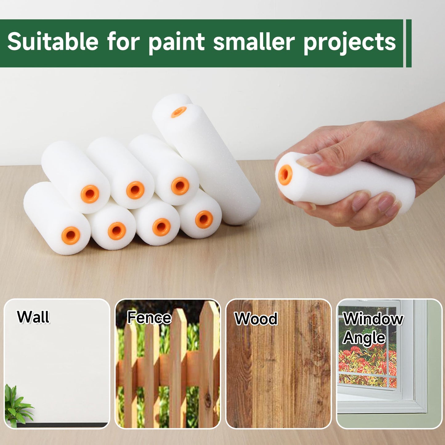 VOOMEY High Density Foam Paint Roller,Paint Roller Covers 6 inch,Small Paint Roller, Sponge Rollers for Painting House,Walls,Ceilings, Doors,Furniture(10 pack)