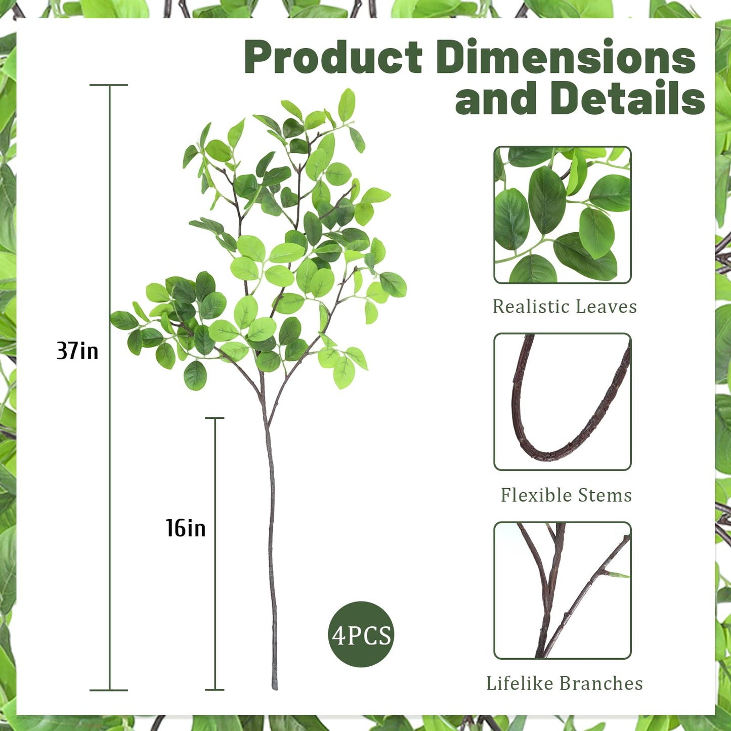 Uieke 8Pcs 37" Faux Eucalyptus Stems, Artificial Plants Indoor Lifelike Silk Plastic Plants for Spring Decoration, Faux Greenery Stems for Wedding Kitchen Home Decor