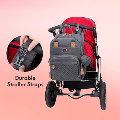 Dikaslon Baby Changing Bag Backpack, Large Baby Bag for Mum and Dad with 19 Pockets, Spacious Nappy Changing Bags with Mat, Pacifier Holder, Stroller Straps, Durable Polysteer (Dark Grey)