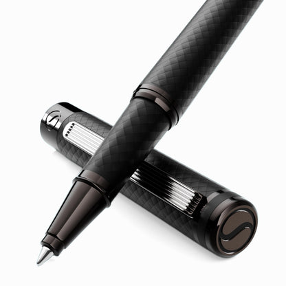 Scriveiner All Black Rollerball Pen - Stunning Luxury All Metal Matt Black Pen, Schmidt Ink Refill, Best Roller Ball Gift Set for Men & Women, Professional, Executive Office, Nice Pens