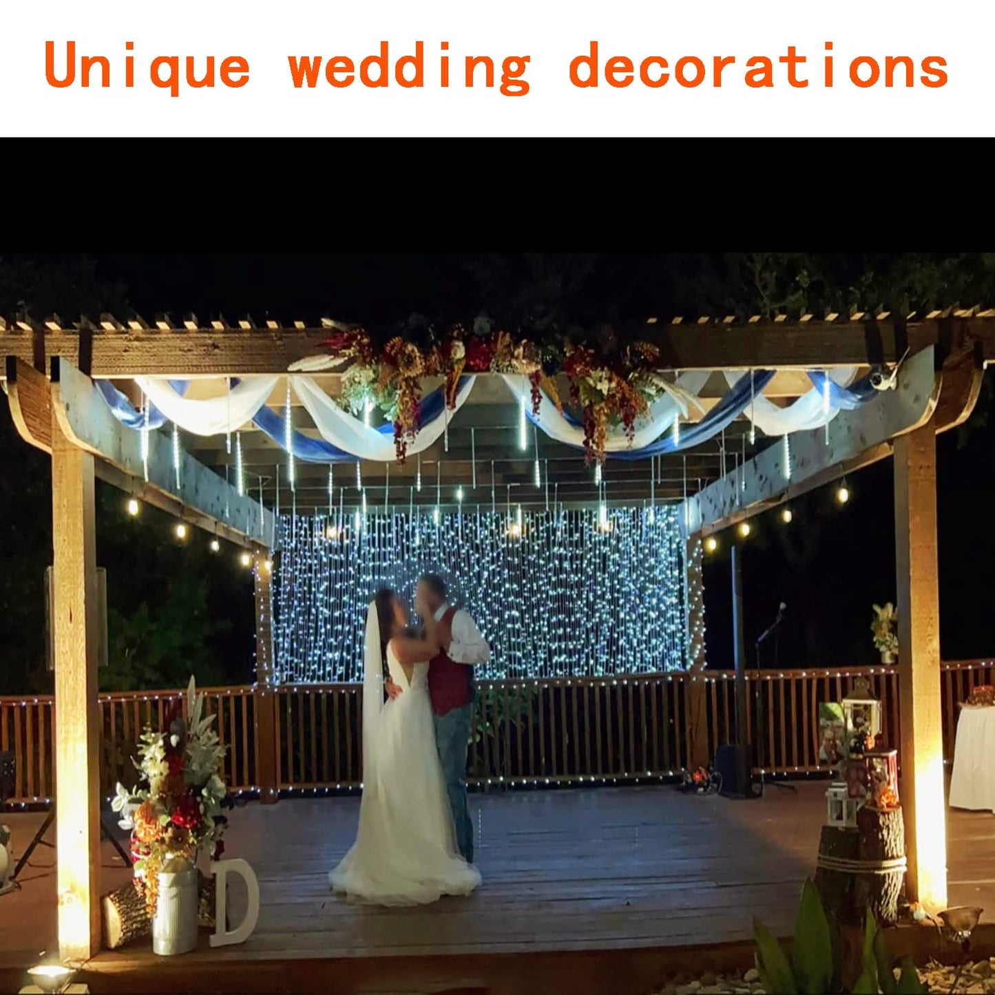 Kwaiffeo Christmas Lights Outdoor, 8 Tubes Meteor Shower Lights LED Snow Falling Icicle Cascading Light for Xmas Tree Wedding Decoration Party, UL Plug, White
