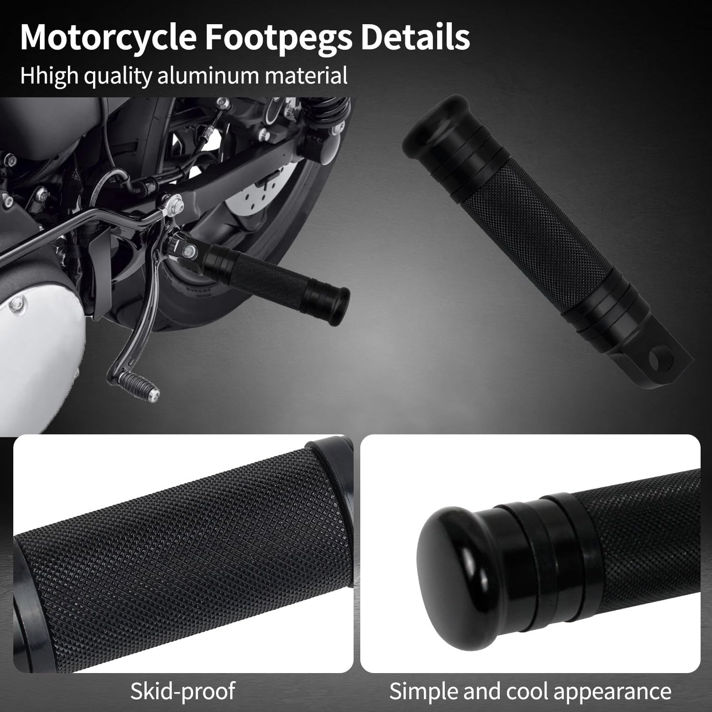 QUASCO Motorcycle Foot Pegs, Black CNC Aluminum Mounting Footpegs, Motorbike Passenger Footrests Pedals Compatible with Harley Dyna, Sportster, Road king, Forty Eight