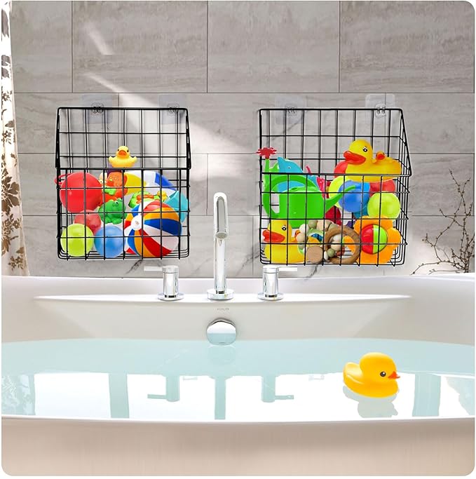 2 Pack Bath Toy Storage Organizer Basket, Large Metal Bathtub Toy Holder