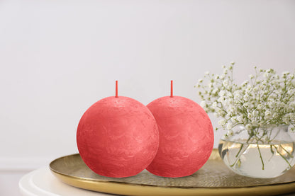 BOLSIUS 3 Pack Blossom Pink Rustic Ball Pillar Candles - 3 Inch - Premium European Quality - Includes Natural Plant-Based Wax - Unscented Dripless Smokeless 25 Hour Party Décor Candles