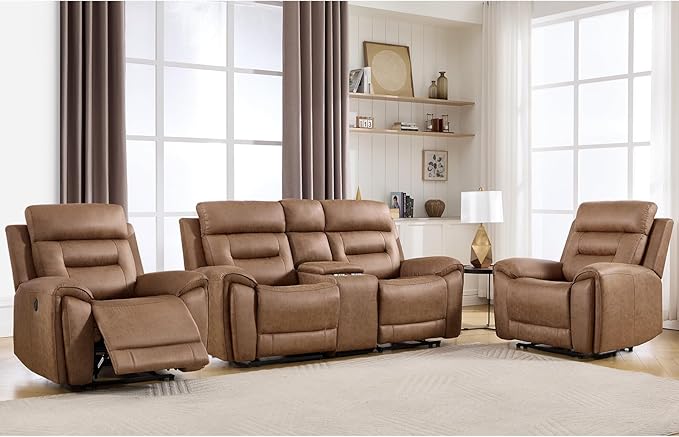 ANJ 3-Piece Faux Leather Power Recliner Sofa Set