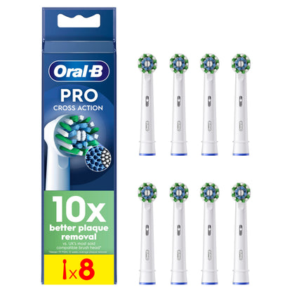 Oral-B Pro Cross Action Electric Toothbrush Head, Oral B Electric Toothbrush Heads, X-Shape and Angled Bristles for Deeper Plaque Removal, Pack of 8 Toothbrush Heads, Oral B Replacement Heads, White