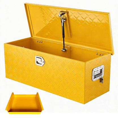 Truck Bed Tool Box Aluminum with Lock and Keys, 30x15x15 Inch, Weatherproof Storage Chest Organizer, Side Handles, Gas Strut Lid, Large Capacity Heavy Duty Steel Metal Tool Box for Pickup, Trailer, RV