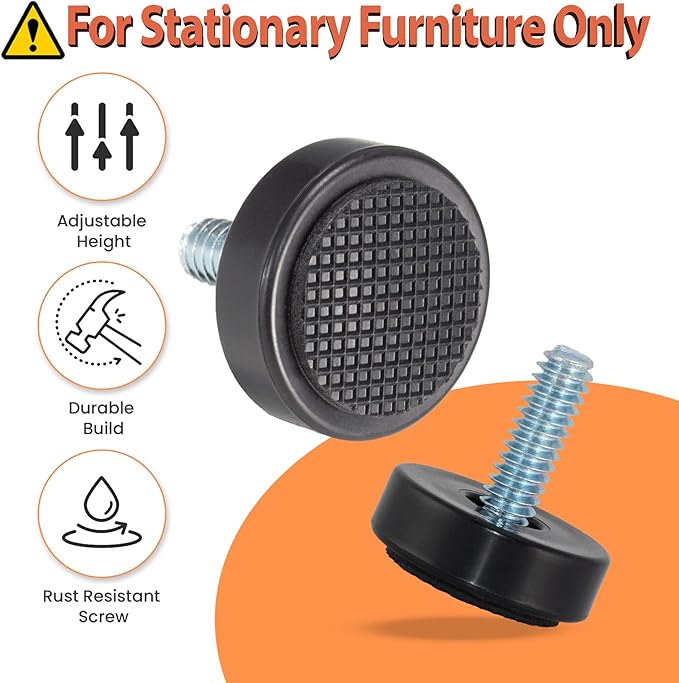 1/4-20 Adjustable Furniture Leveler, 12 Pack Rubber Leveling Feet Screws in