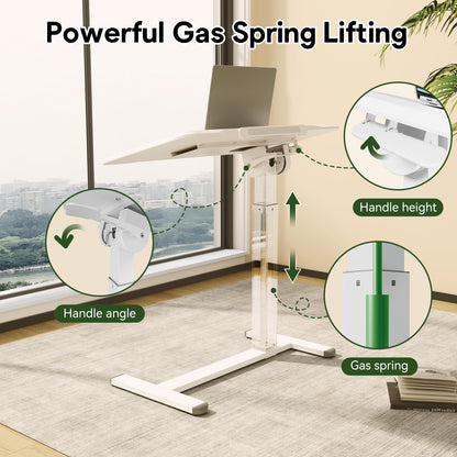 Gibbon Mounts 32inch Rolling Laptop Desk, 180° Tiltable Mobile Standing Desk Height Adjustable, Overbed Bedside Table, Portable Computer Desk with Lockable Wheels, Foldable Cart for Home Office, White