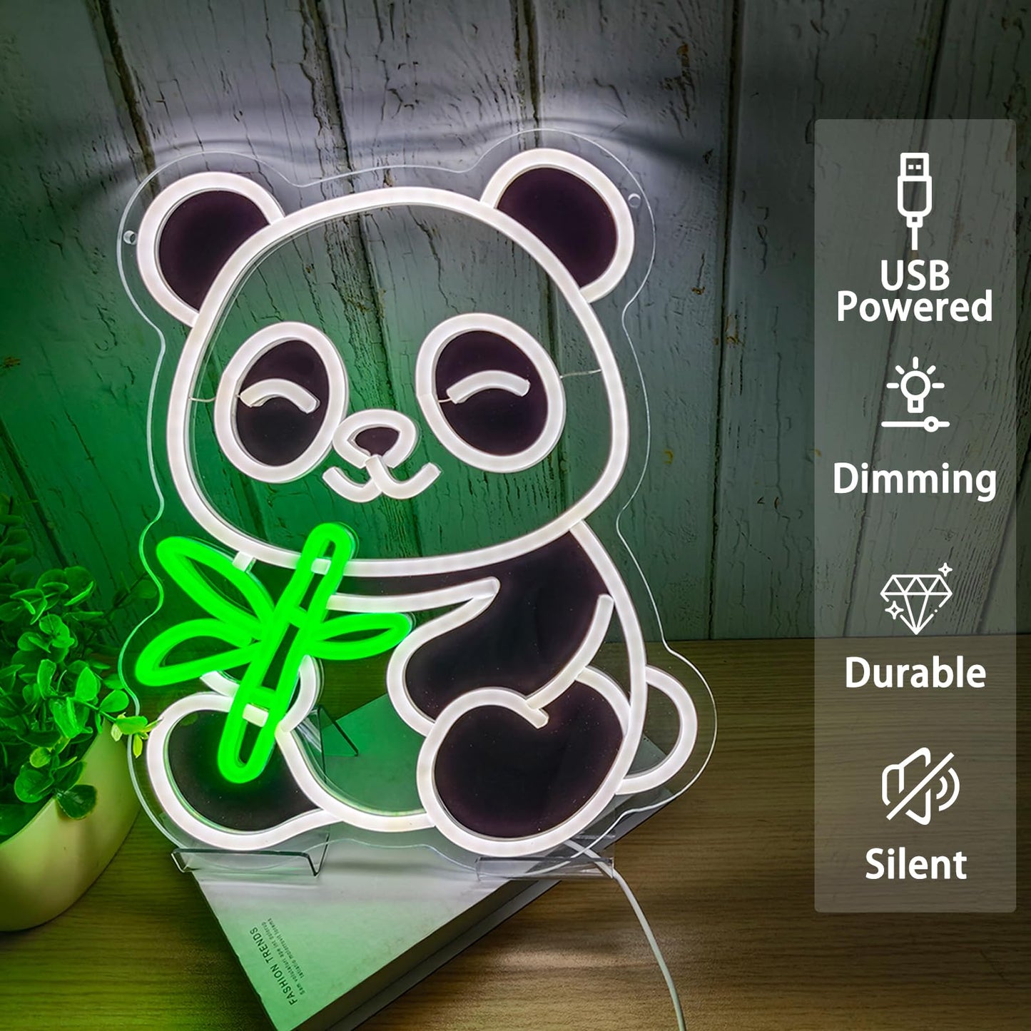 Cute Panda Neon Signs for Bedroom Wall Decor, 15" x 12" USB Powered LED Panda Neon Light with Dimmer Switch for Game Room Man Cave, Animal Gifts for Girls Boys Birthday Christmas Party