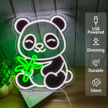 Cute Panda Neon Signs for Bedroom Wall Decor, 15" x 12" USB Powered LED Panda Neon Light with Dimmer Switch for Game Room Man Cave, Animal Gifts for Girls Boys Birthday Christmas Party