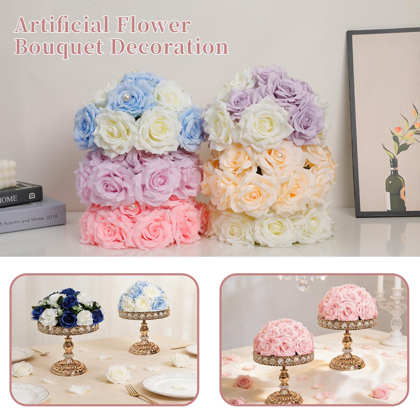 BloomTrend Flower Centerpieces for Wedding Tables: 2 Pcs 9.5 inch Diameter Pearl Inlaid Purple Silk Rose Artificial Flower Ball for Weddings Party Birthday Bridal Shower Decorations