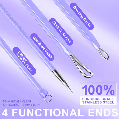 Teenitor Pimple Extractor Acne Treatment Tool Surgical Grade Blackhead Comedone Removal 2-in-1 Popper Tool for Face Nose Blackhead Extractor Tool Silver