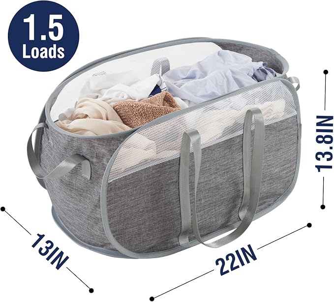 TECHMILLY Collapsible Laundry Basket, Foldable Tear Proof Mesh Pop Up Hamper