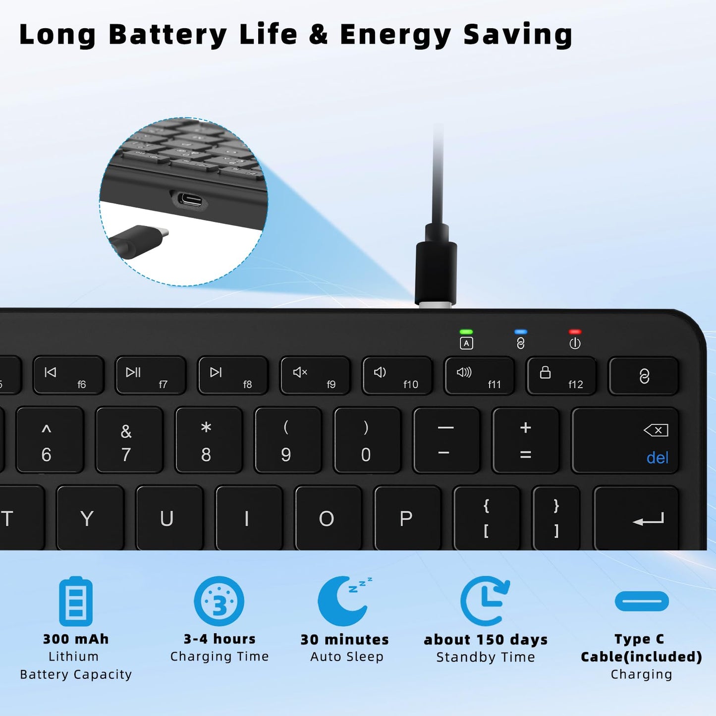 Qulose Bluetooth Wireless Keyboard, Mini Keyboard Rechargeable USB-C with Media Hotkeys, Ultra Slim Ergonomic, Compatible with Apple macOS/iOS/Windows/Android, UK Layout Compact-Black