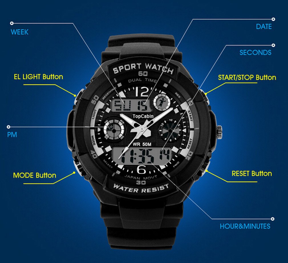 TOPCABIN Digital-analog Kids Teenager Boys Girls Sport Digital Watch with Alarm Stopwatch Chronograph - 50m Water Proof Electronic Sport Watch for Boys Teenagers Junior Kids Children (white)