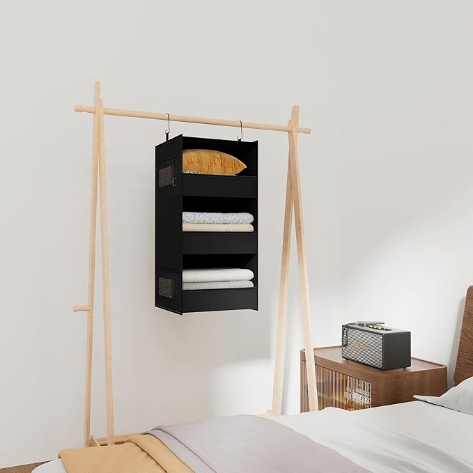 3-Shelf Hanging Closet Organizer and Storage, Foldable Hanging Closet Shelves