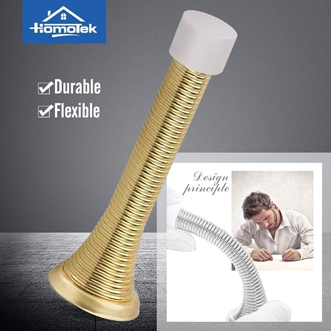 HOMOTEK 40 Pack Spring Door Stopper with Rubber Bumper 3-1/8" Flexible Spring Heavy Duty Wall Door Stop Low Mounted Door Bumper for Home (Bright Brass)