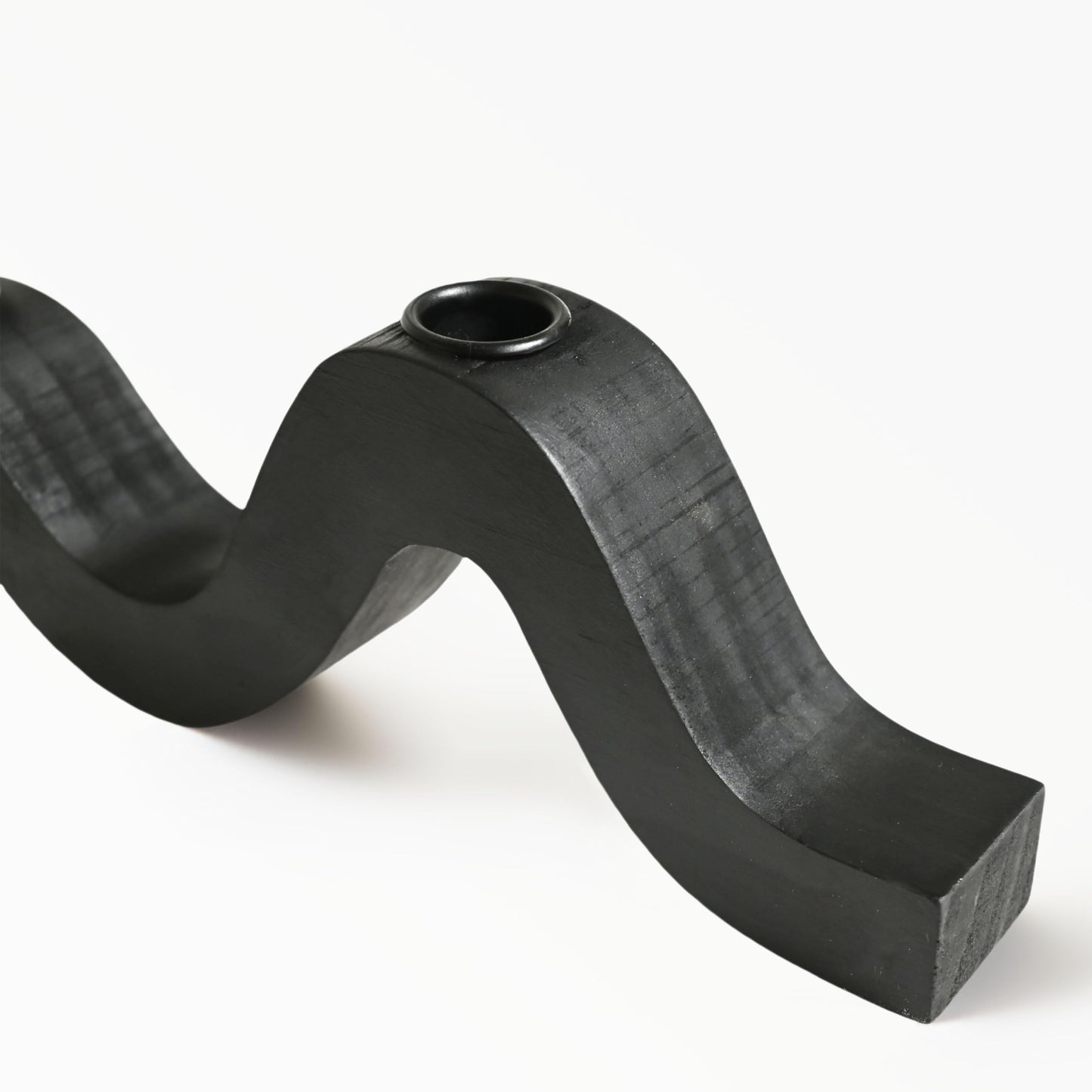 Remenna Balck Taper Candle Holder Modern Wave Candlesticks Wooden Decorative Centerpiece Candle Stands for Table Mantel Wedding Housewarming Gift