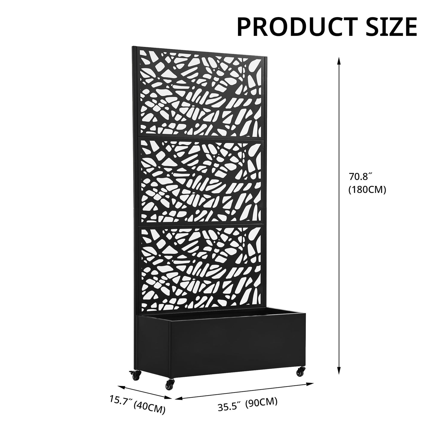 UIXE Metal Planter Box with Trellis, Outdoor Galvanized Raised Garden Bed with Privacy Screen & Drainage Holes, All Weather Lockable Casters Patio Planter for Backyard, Organic Fracture - 71"H x 35"W