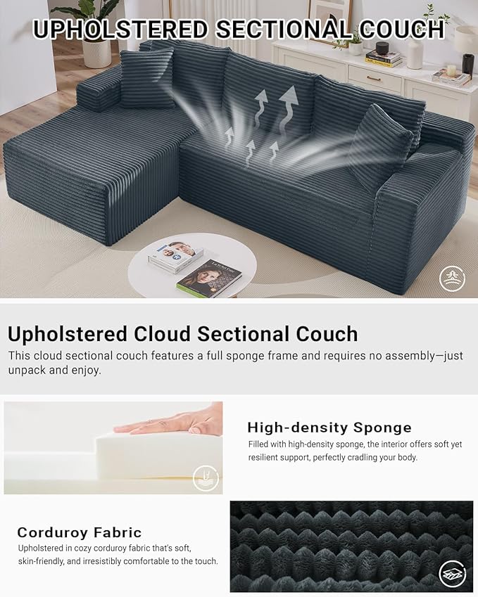 105 Inch Cloud Sectional Couch, Modern Modular Sectional Sofa